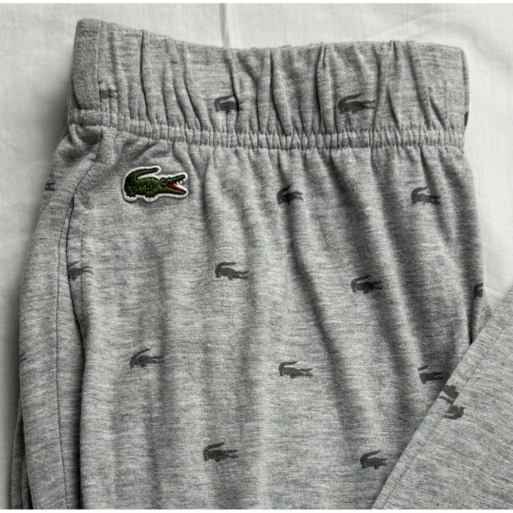 Lacoste Mens Gray All Over Logo Print Sleepwear Jogger lounge Pajama Pants Small - Picture 2 of 12